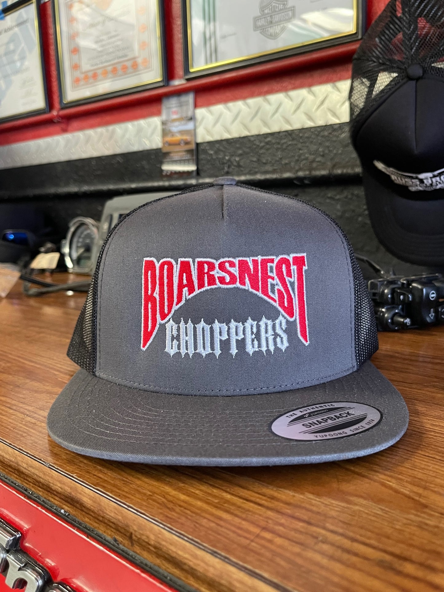 BNC OG Logo Snapback Red & White on Grey / Grey Mesh trucker